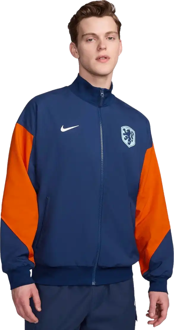 Pánská fotbalová bunda Nike Nizozemí 2024 Anthem modro-oranžová