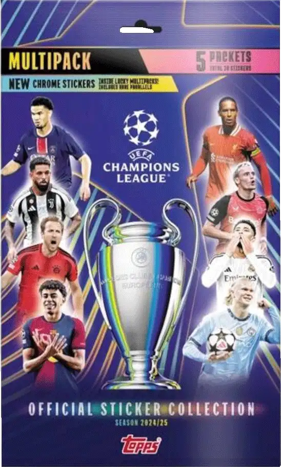 Balíček samolepek Topps UEFA Champions League 24/25 Multipack 5 balíčků