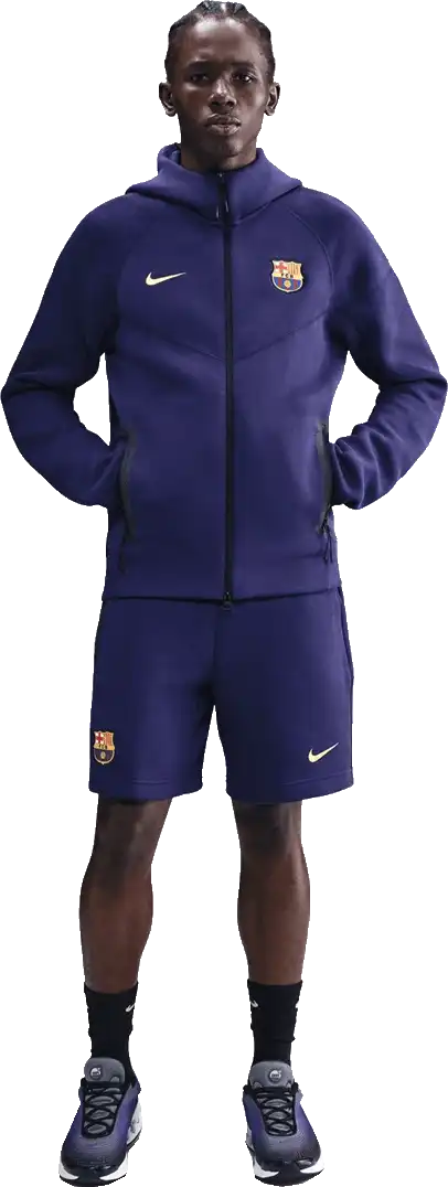 Pánská flísová mikina s kapucí Nike FC Barcelona 25/26 Tech Fleece fialová
