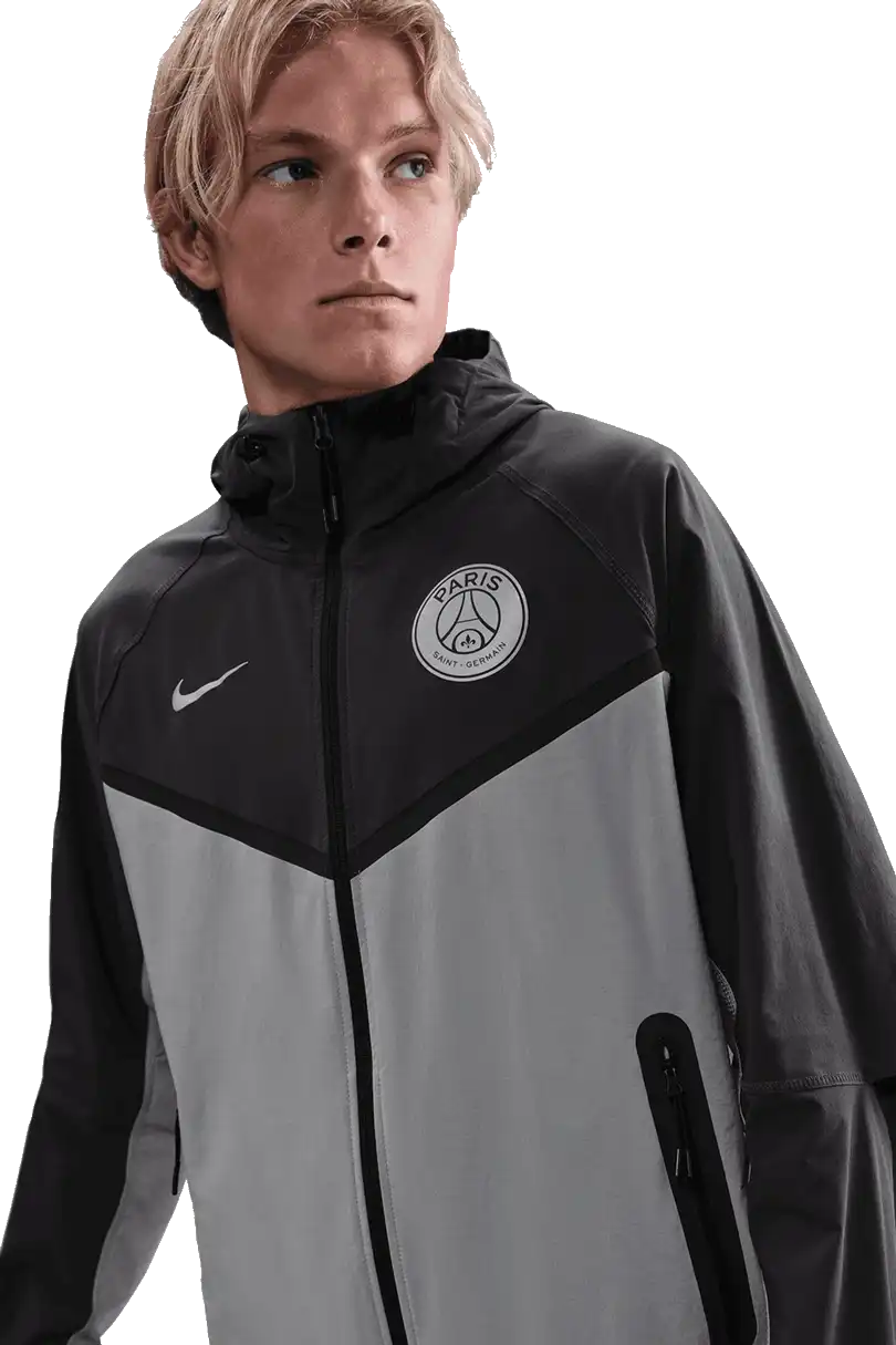 Pánská tkaná bunda se zipem Nike PSG 25/26 Tech Windrunner šedá