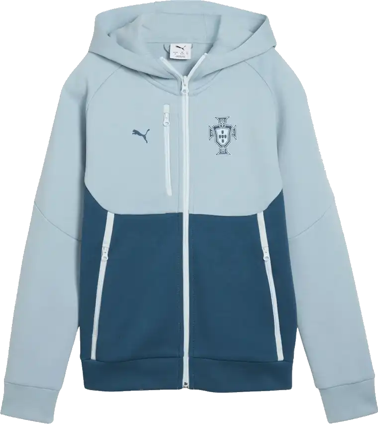 Dětská mikina s kapucí Puma Portugalsko 2026 PUMATECH Full-Zip modrá