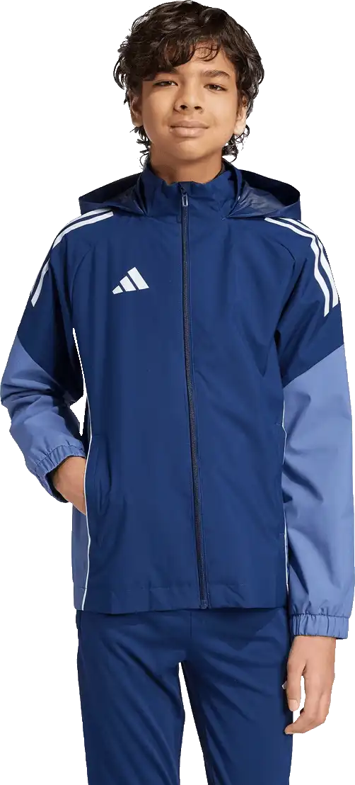 Dětská šusťáková bunda s kapucí Adidas Tiro 25 Competiton Allweather modrá