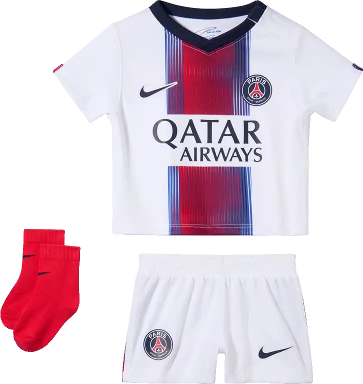 Dětská venkovní fotbalová souprava Nike PSG 26/27 bílá kojenci