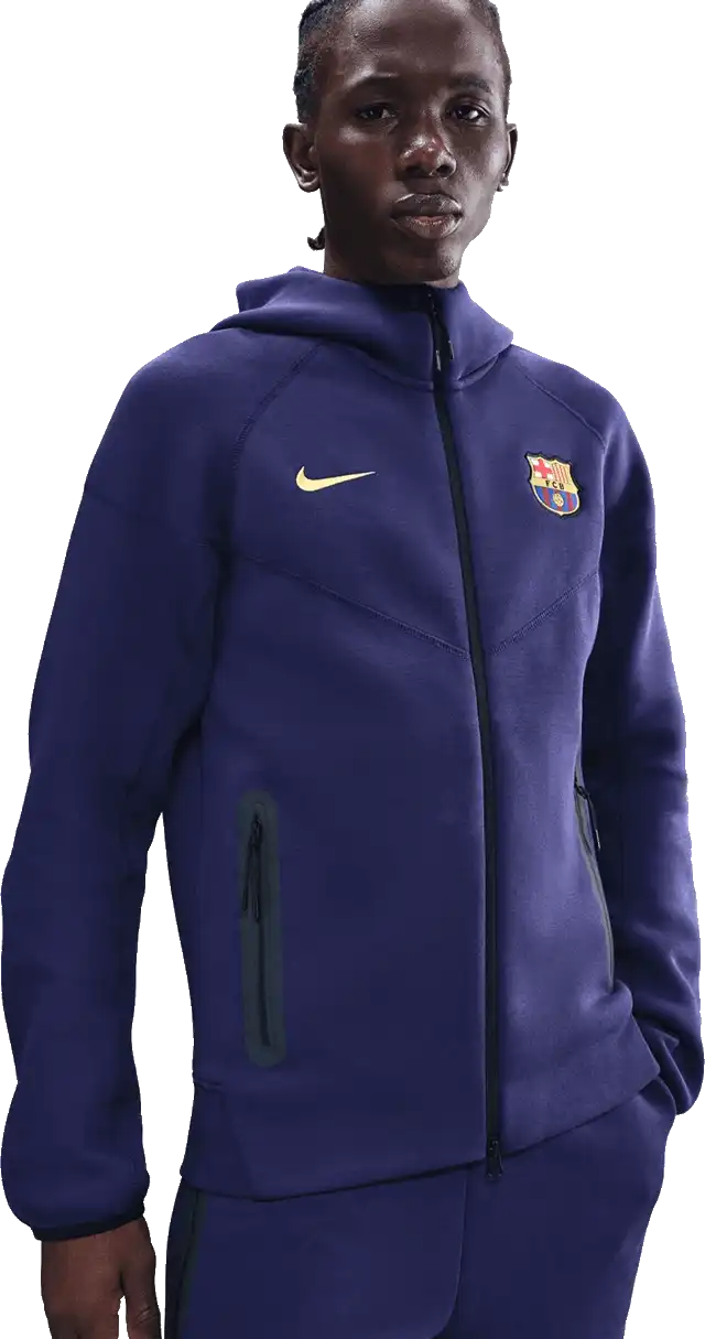 Pánská flísová mikina s kapucí Nike FC Barcelona 25/26 Tech Fleece fialová