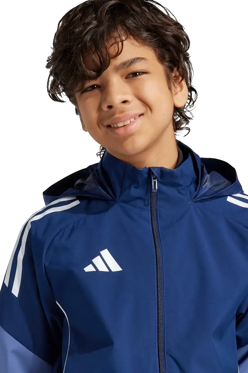 Dětská šusťáková bunda s kapucí Adidas Tiro 25 Competiton Allweather modrá