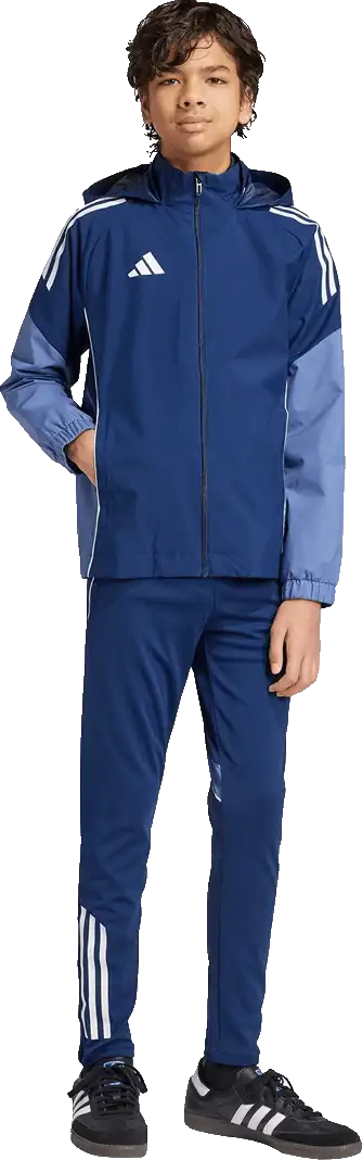 Dětská šusťáková bunda s kapucí Adidas Tiro 25 Competiton Allweather modrá