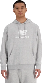 Pánská mikina s kapucí mikina New Balance Stacked Logo šedá