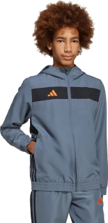 Dětská savá mikina s kapucí Adidas Tiro 25 Essentials Woven tmavě šedá