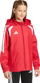 Dětská bunda větrovka s kapucí Adidas Tiro 26 League Windbreaker červená