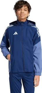 Dětská šusťáková bunda s kapucí Adidas Tiro 25 Competiton Allweather modrá
